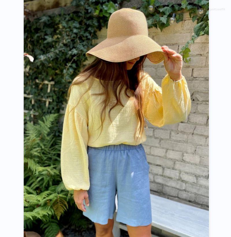 

Women' Blouses Muslin Elegant Cotton Women Casual Loose Long Sleeve Tees Chic Lady Shirts Harajuku Basic Tops Camisas De Mujer, Green