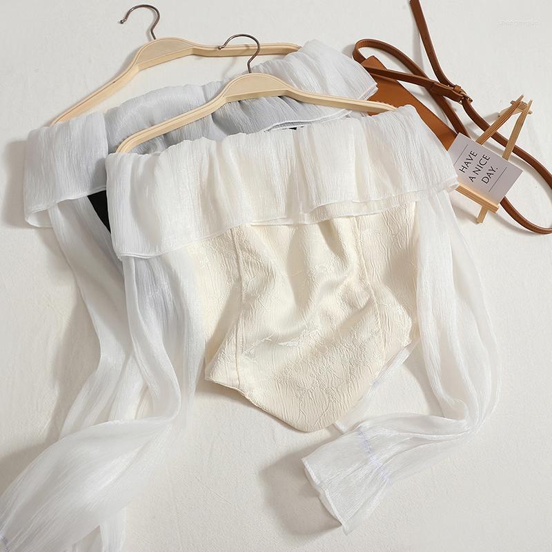 

Women's Blouses Hikigawa Chic Fashion Women Tops Sexy Slash Neck Off Shoulder Shirts Early Autumn Ruffled Dedsign Slim Long Sleeve Top Mujer, Black