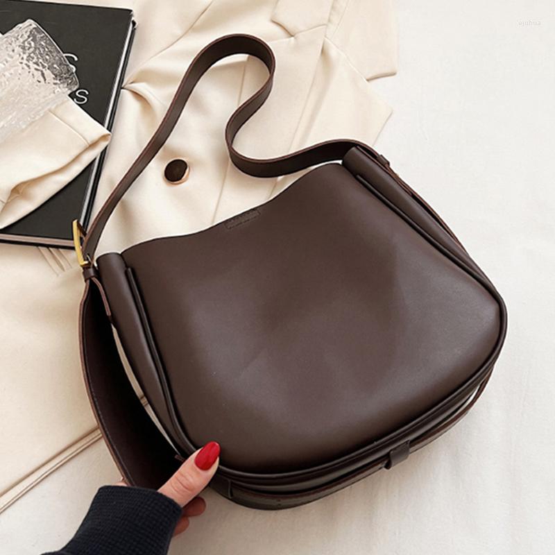 

Evening Bags Fashion Bucket Shoulder Bag High-capacity Women Crossbody Tote Wide Strap Female Messenger Lady Soft PU Leather Handbag, White