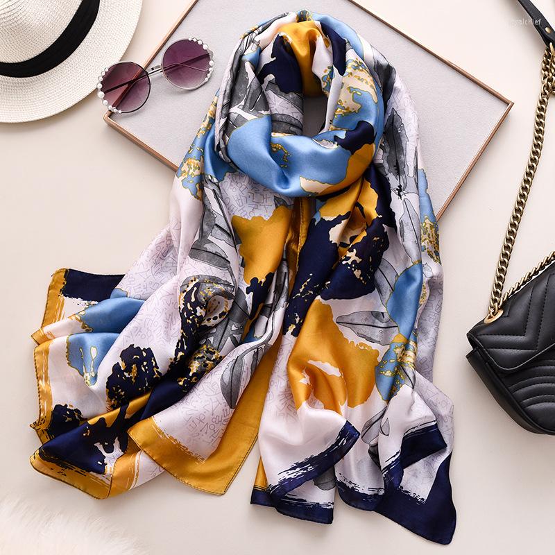 

Scarves Luxury Silk Scarf Women Natural Art Graffiti Pattern Flower Shawls And Wraps Ladies Pashmina Summer Foulard Sjaal