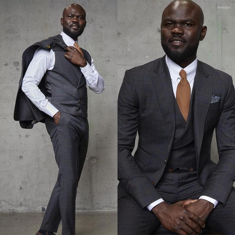 

Men's Suits 3 Pieces Men Plaid Vintage British Style Blazer Tuxedo Dark Gray Tailor-Made Formal Wedding Business Causal Prom Tailored, Black