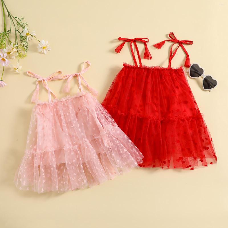 

Girl Dresses Children Baby Girls Lovely Sleeveless Dress A-line Mesh Summer Sling Heart Print Backless Infant Princess Clothes, Pink