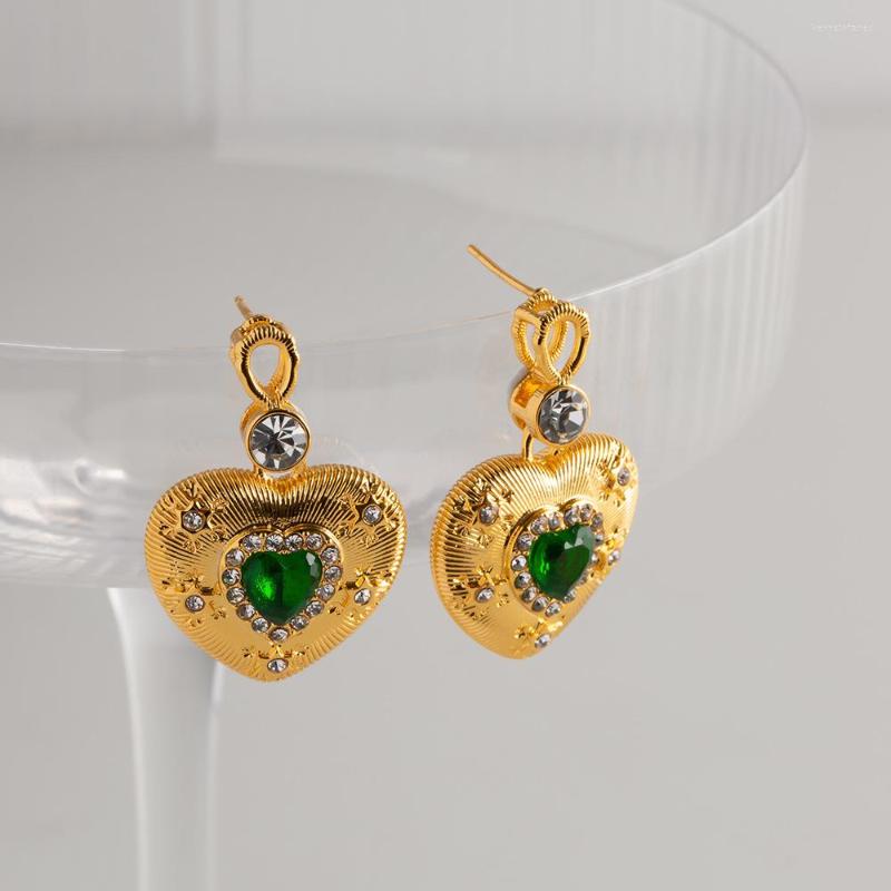 

Dangle Earrings Minar Textured Emerald Heart Shaped Drop For Women Femme 18K Gold Plated Brass Natural Stone Big Earring Jewelry