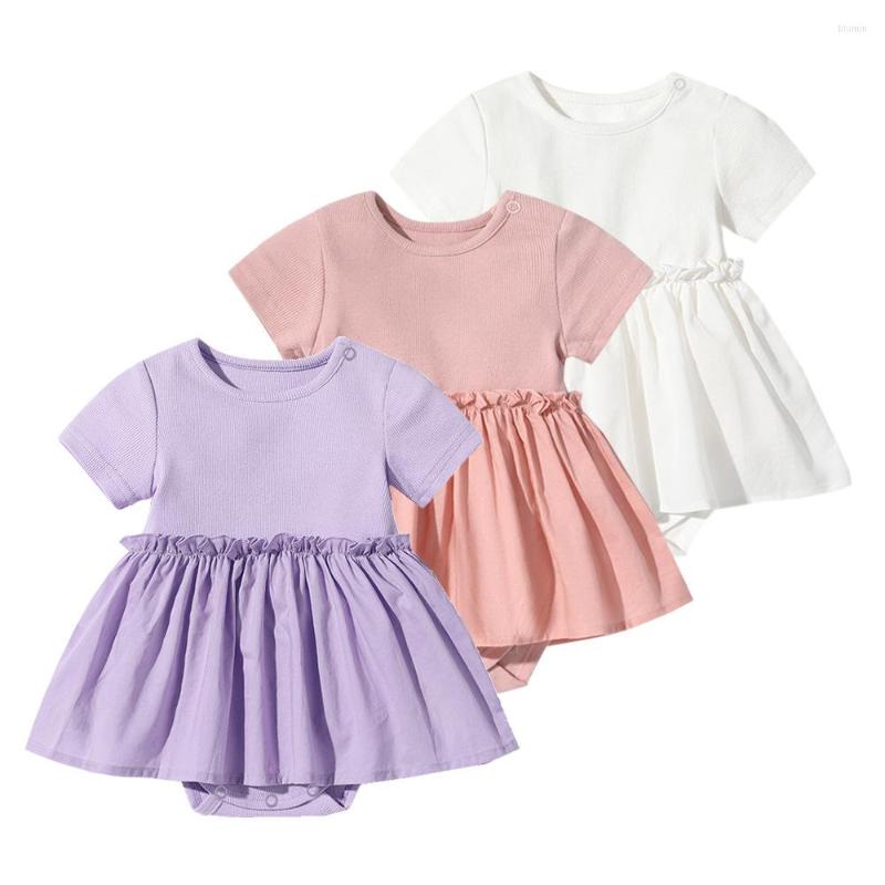 

Girl Dresses Baby Girls Dress Clothing Set Short Sleeves Cotton Solid Born Birthday Party Costume, Bl-bq8233-pink
