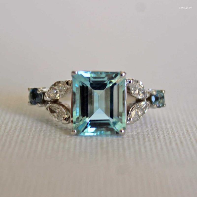 

Wedding Rings Exquisite Square Inlaid Navy Zircon Elegant Fashion Metal Silver Color Party Engagement For Women Jewelry