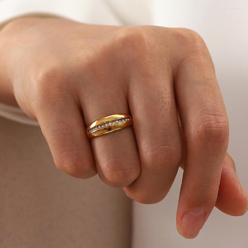 

Wedding Rings Design Filled Row Clear CZ Ring For Women Stainless Steel Crystal Female Stackable