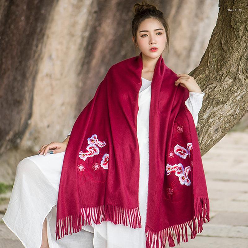 

Scarves Winter Cashmere Scarf Women Oversized Blanket Wrap Long Embroidery Pashmina Shawls And