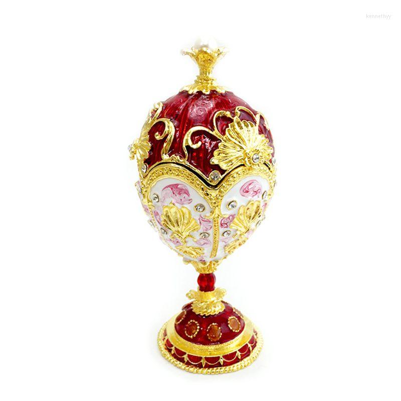 

Jewelry Pouches Red Gold Faberge-Egg Series Hand Painted Trinket Box Unique Gift For Easter Home Decor Collectible Dropship