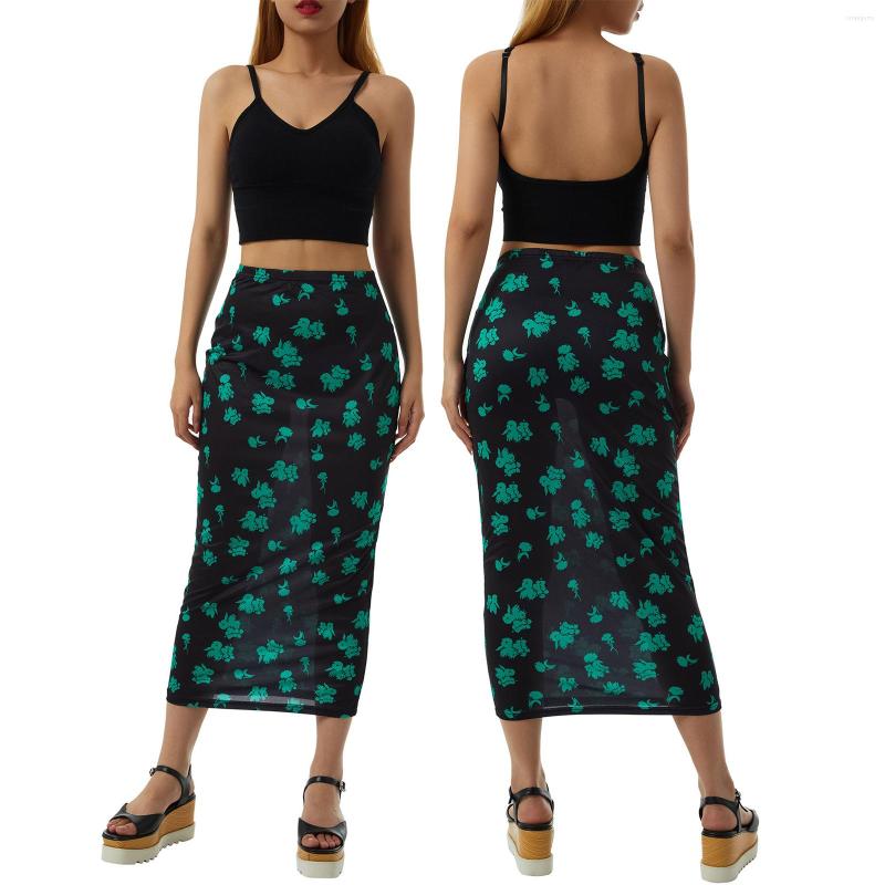 

Skirts Women' Summer Beachwear Skirt Elastic Band Pattern Print Midi Length Pencil