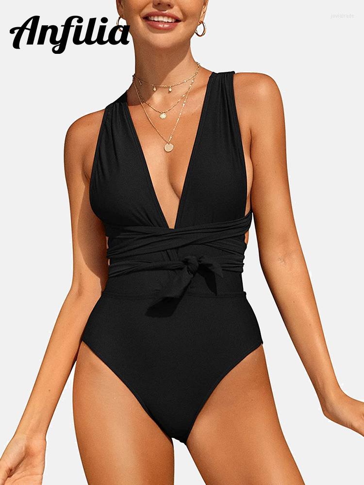 

Women' Swimwear Anfilia Women' Sexy One Piece Swimsuits Plunge V Neck Self Tie Monokini Backless High Cut Bathing Suits, Dga