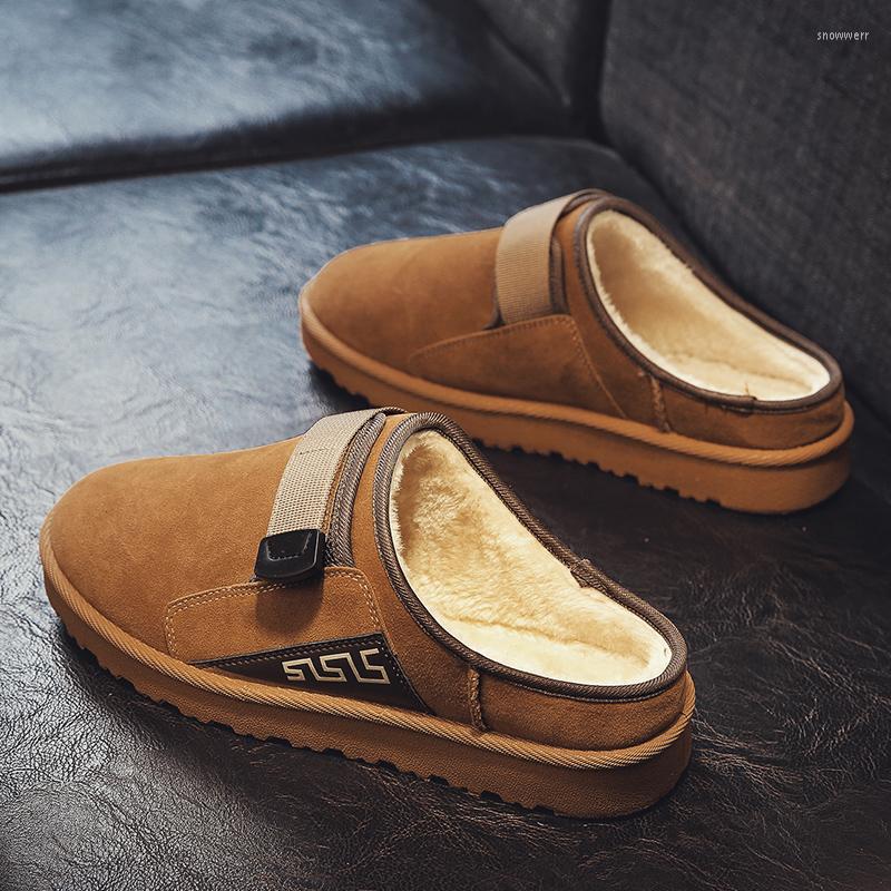 

Slippers Fujeak Men Outdoor Cotton Warm Plush Home Male In Fashion Classic Winter Retro Rubber Flat Shoes Non-slip, Yellow