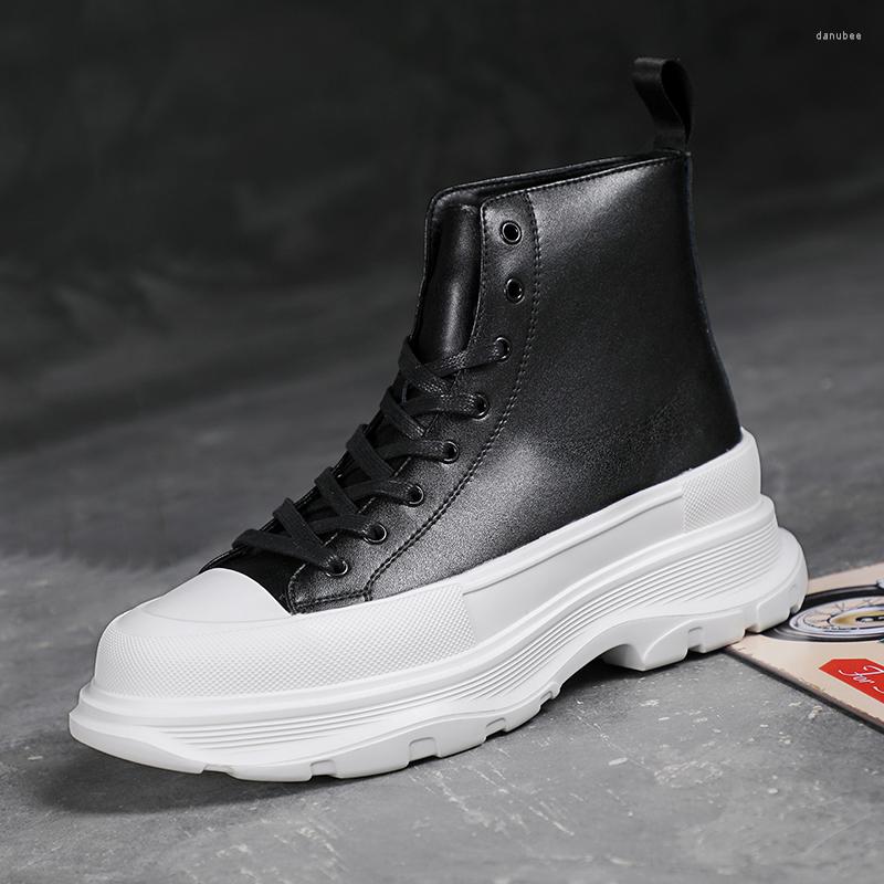 

Boots Autumn Men And Women Ankle Chunky Platform Shoes High-cut Genuine Leather Sneakers Motorcycle Skateboard Sport, Black-low