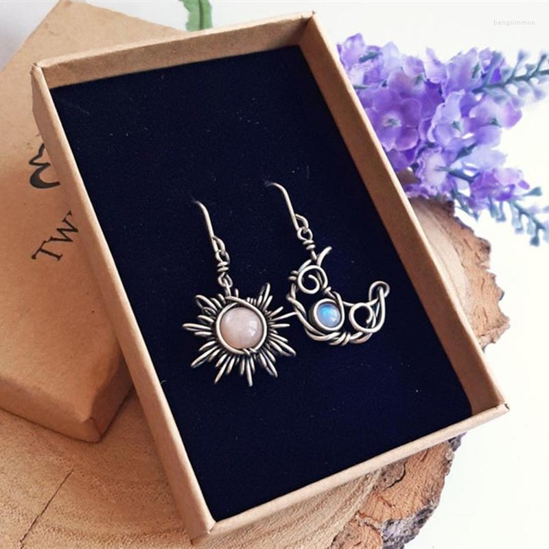 

Dangle Earrings Boho Fashion Jewelry Friendship Gift Bohemia Sun And Moon Silver Color Crystal Drop For Women Female