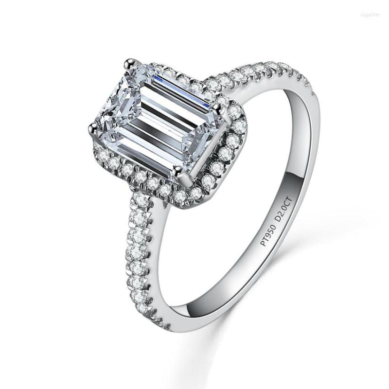 

Cluster Rings Vintage Emerald Cut 2CT Fine Diamond Wedding Ring For Girl Solid Platinum PT950 Women Engagement Gift Lasting Forever
