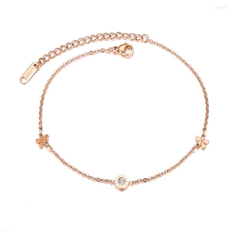 

Anklets Lokaerlry Titanium Steel Bohemia Beach Chain Link For Women Trendy Roman Numerals Flower Charm Anklet Jewelry LA19045