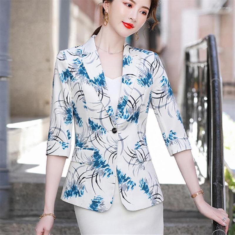 

Women's Suits Spring Summer Printed Blazers Women Casual Chic Slim Short Business Female Blazer Fashion Elegant Coat Ladies, Blue
