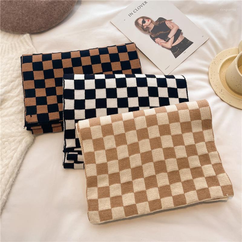 

Scarves Knitted Skinny Scarf For Women Fashion Plaid Woolen Yarn Neckerchief Korean Style Winter Warm Travel Bufanda Foulard 2023