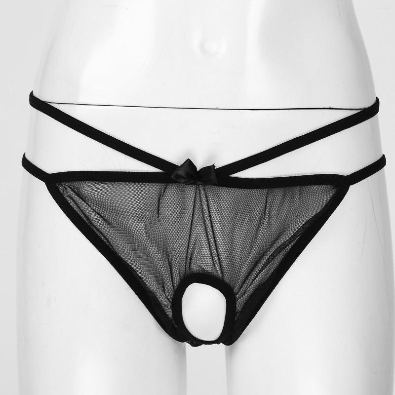 

Women's Panties Women Low Waist Crotchless Underwear Bowknot See-through Mesh Elastic Waistband Underpants Cut Out Back Briefs, Black
