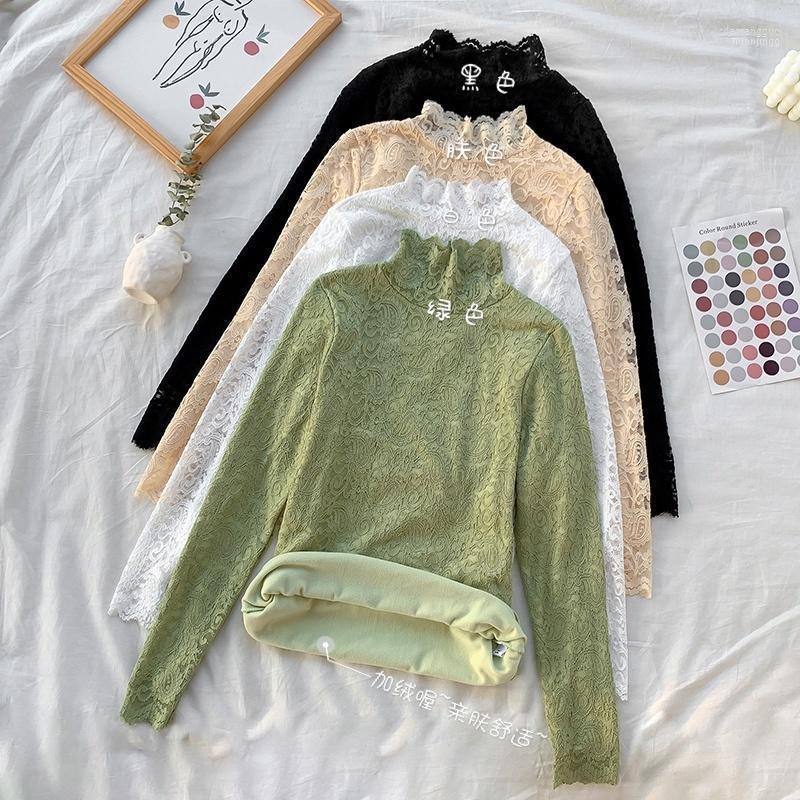 

Women's Sweaters Women's Half High Collar Lace Long Sleeve T-Shirt Bottoming Shirt Spring And Autumn 2023 Slim Fit Thin Thickened Outer, Green