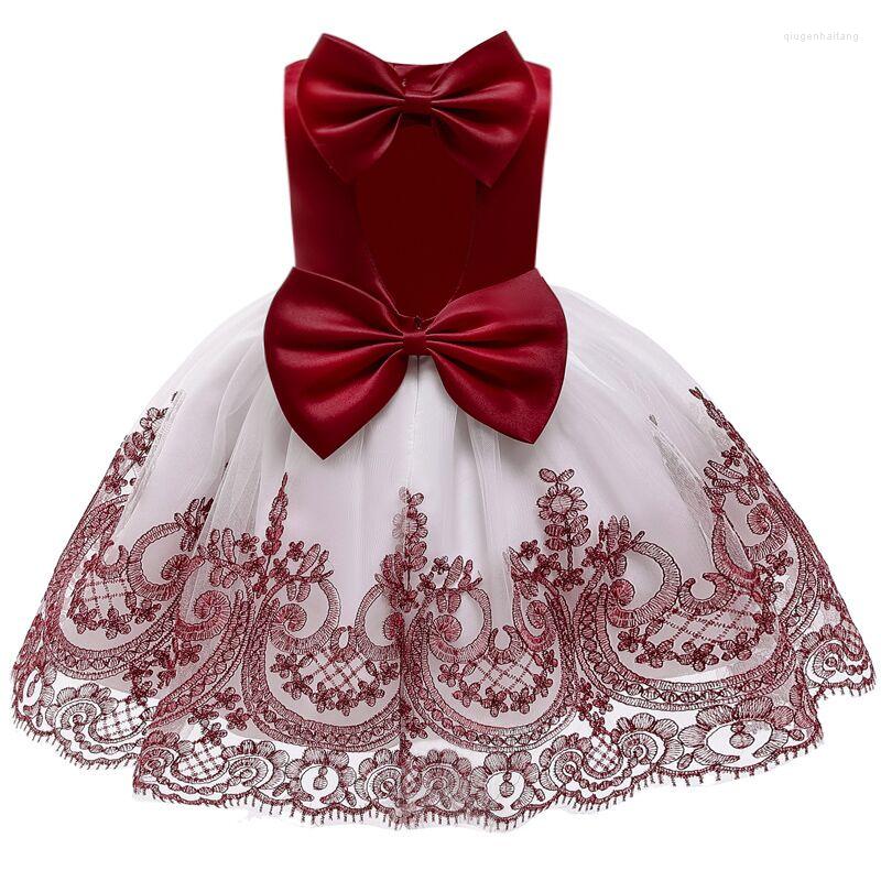 

Girl Dresses Wine Red Big Bow Infant Baby Dress Open Back Baptism Kids For Girls Birthday Party Wedding, Pink