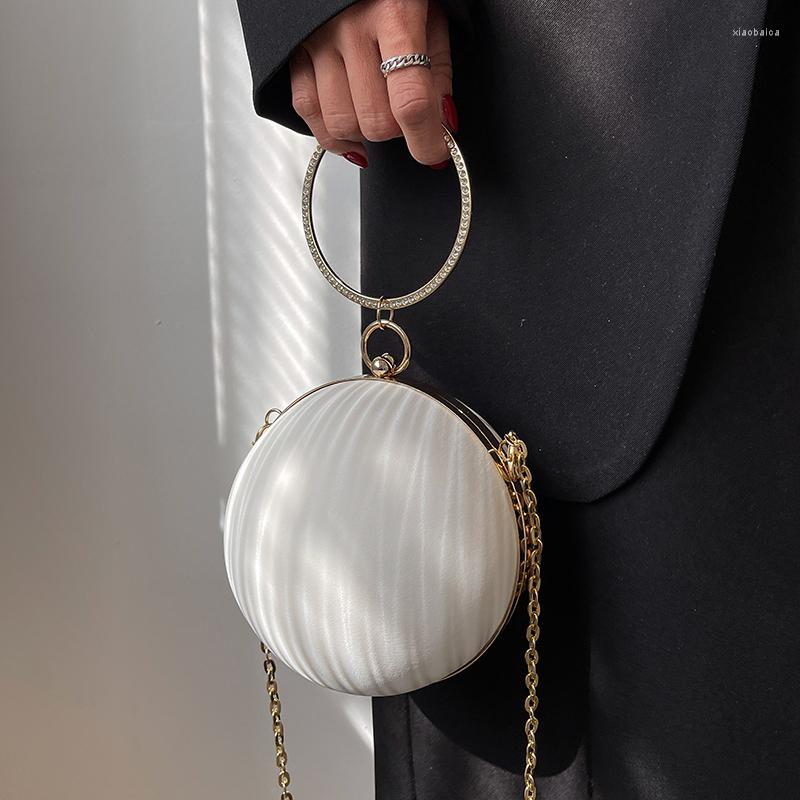 

Evening Bags High Quality Shoulder Clutch Bag Spherical Small Purse Chain Fashion Marbling Tote Lady Handbag, White