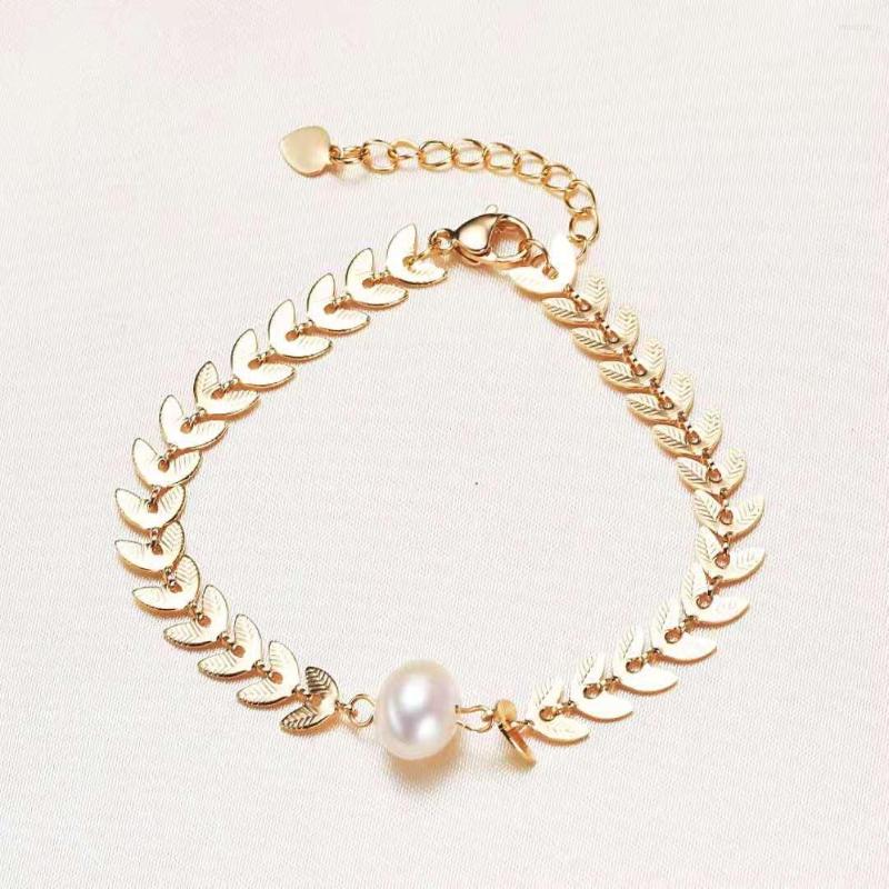 

Bangle Handmade Copper Alloy Wheat Ear Natural White Freshwater Pearl Bracelet Adjustable Extension Chain