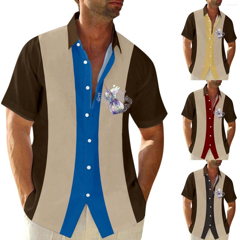 

Men's Casual Shirts Men Summer Music Print Shirt Short Sleeve Turn Down Collar Cardigan Party, Black