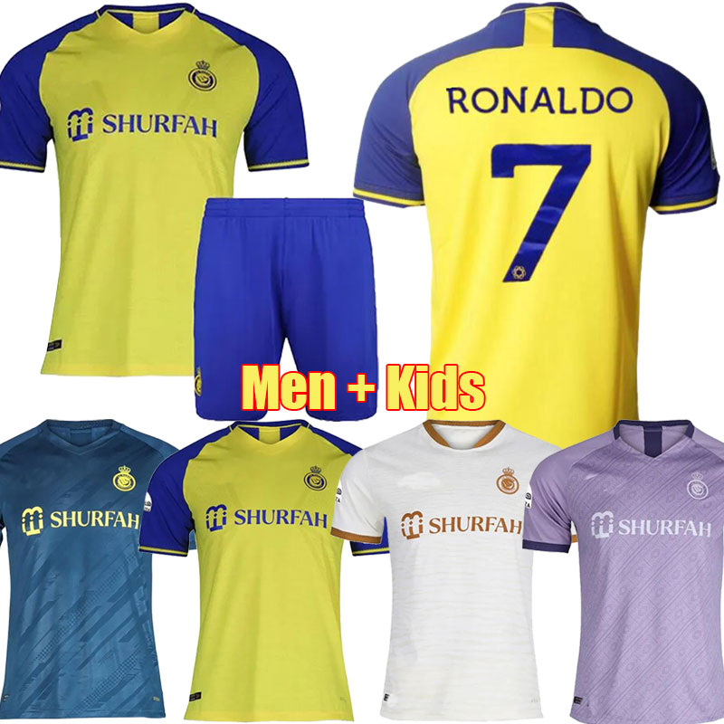 

22 23 Al Nassr FC soccer Jerseys Ronaldo 2022 2023 Home yellow away 22 23 CR7 Gonzalo Martinez Talisca Ghislain Vincent Aboubakar men kids kit Football shirt Al-Nassr, Kids home