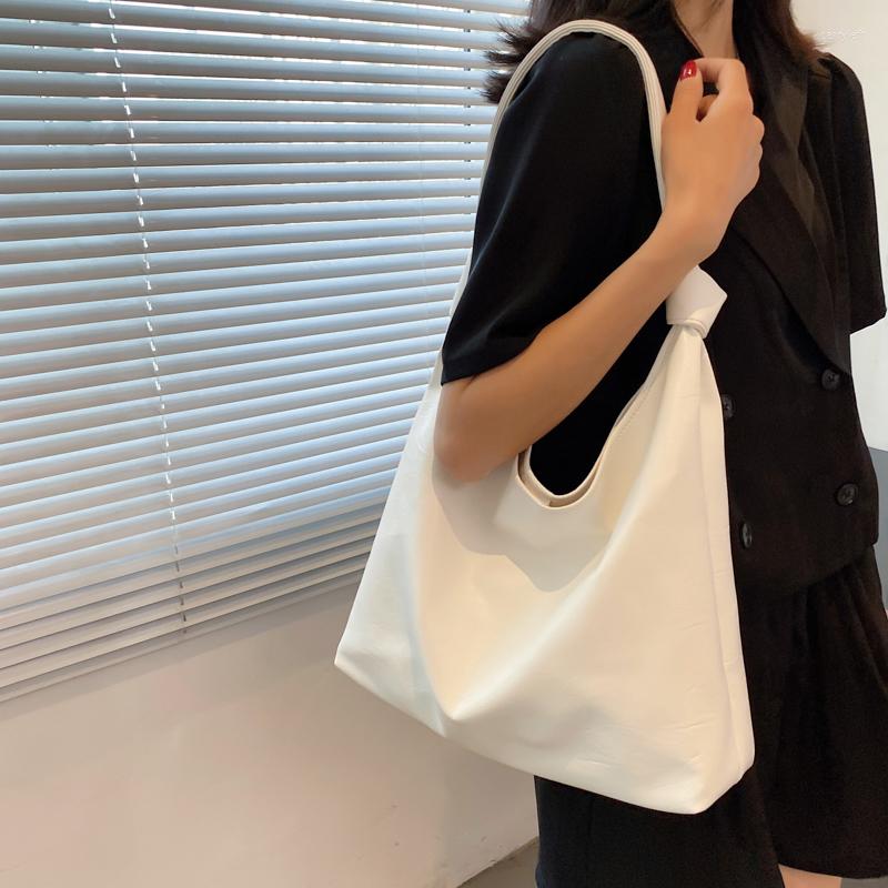 

Evening Bags Vintage Hobo Women Leather Designer Black Handbags Simple Tote Shopper Bag Quality Female Solid Color Shoulder, White