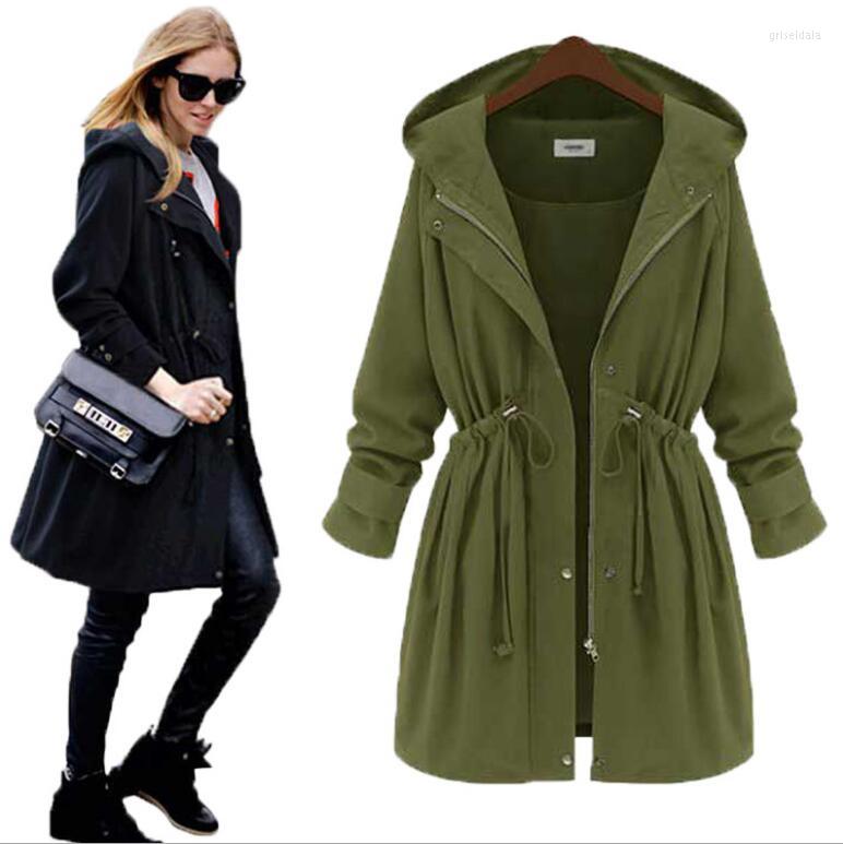 

Women's Trench Coats Women Coat Autumn Winter Outfit Hooded Long Windbreaker Female Business Outerwear Casual, Black