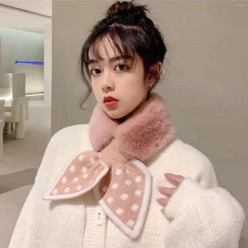 

Scarves Laamei Cute Faux Fur Scarf Women Wool Stitching Cross Plush Snood Collar Girl Ladies Keep Warm