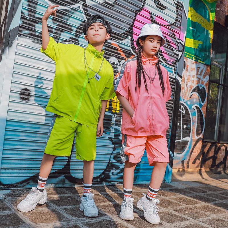 

Stage Wear Children'S Day Jazz Street Dance Costumes For Kids Summer Short-Sleeved Kpop Outfits Girls Hip Hop Rave Clothes DQS6898, Pink 2pcs
