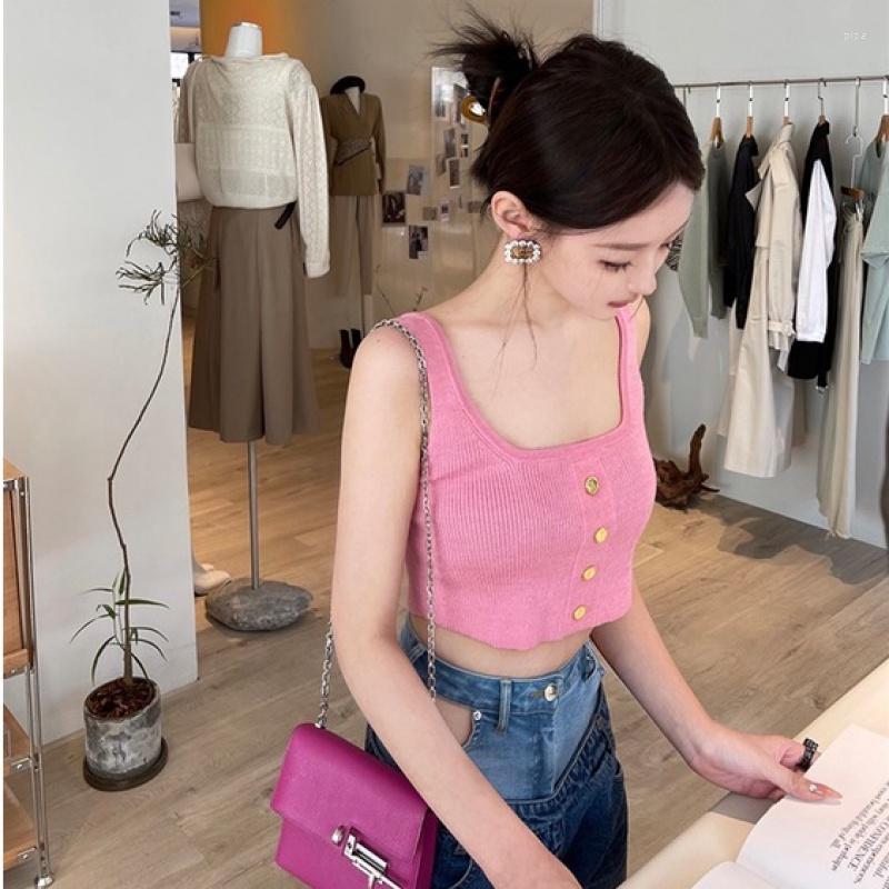 

Women's Polos 3 Colors / Square Neck Metal Buckle Decorative Short Vest Sling Women, Black