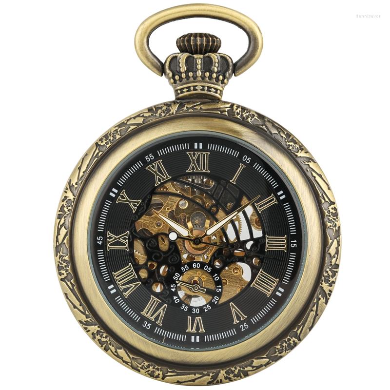 

Pocket Watches Retro Bronze Antique Steampunk Roman Numerals Display Mechanical Watch Hand-Winding Pendant Clock Fob Chain Gifts For Men, Silver