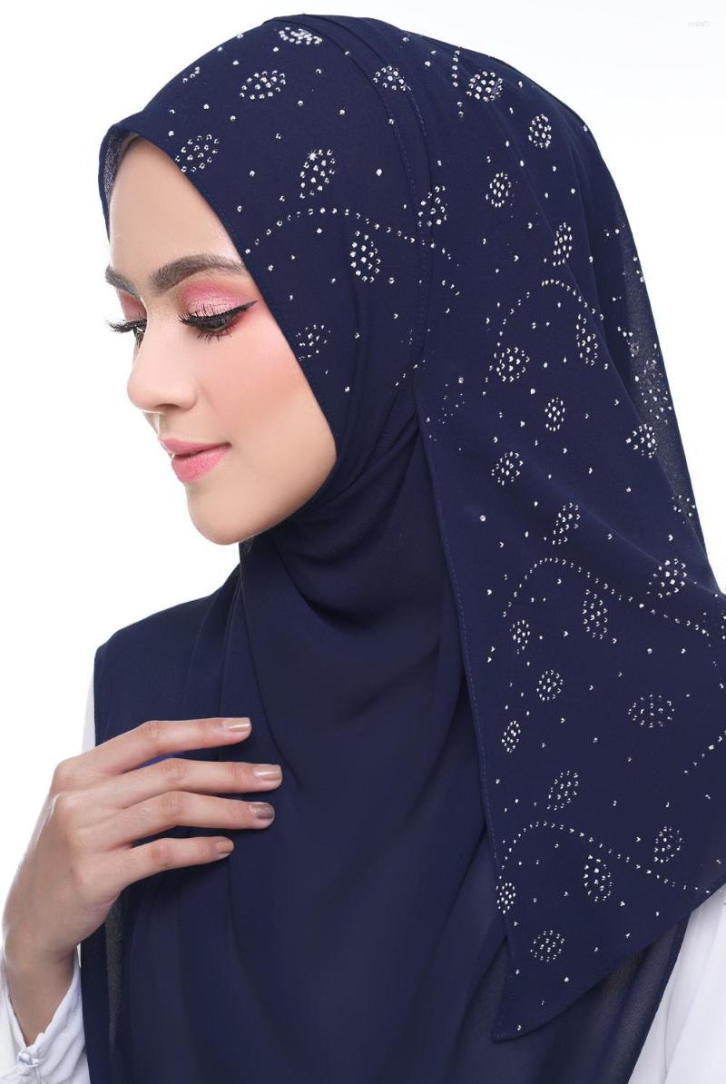 

Scarves Women's Bubble Chiffon Scarf Leaf Diamond Crystal Hijab Shawls Wraps Solid Color Muslim 20 Colors