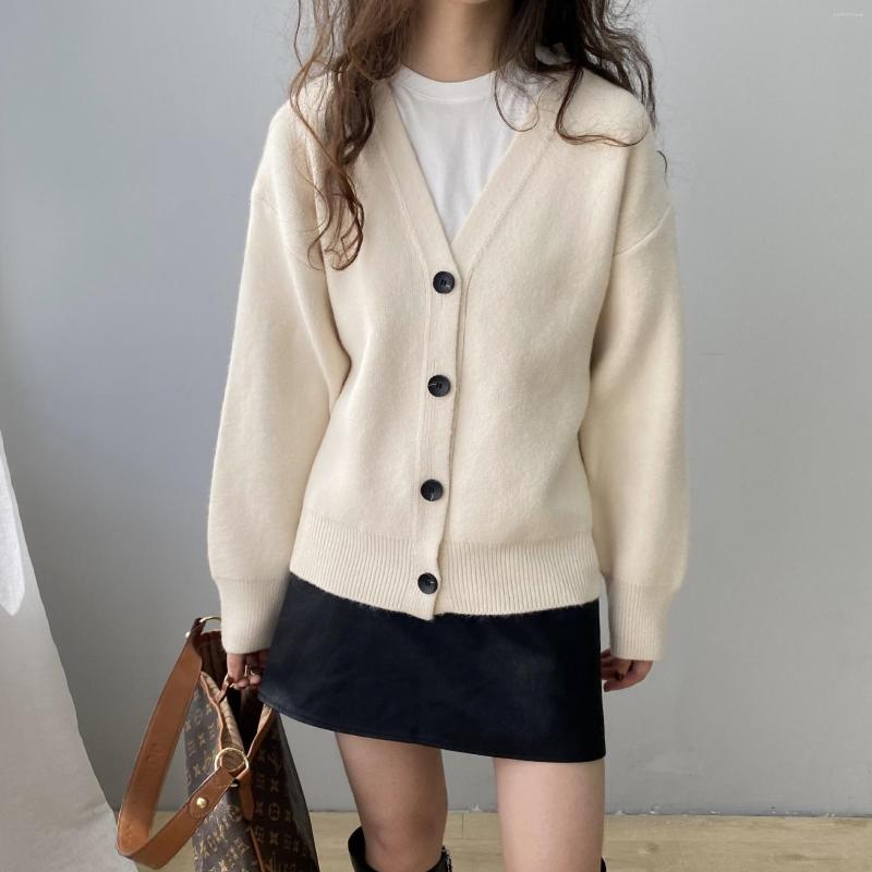 

Women's Knits 2023 Women Autumn Vintage Knitted V-Neck Cargidans Tops Long Sleeve Single Button Warm Cardigans Coat Fashion White Sweater, Black