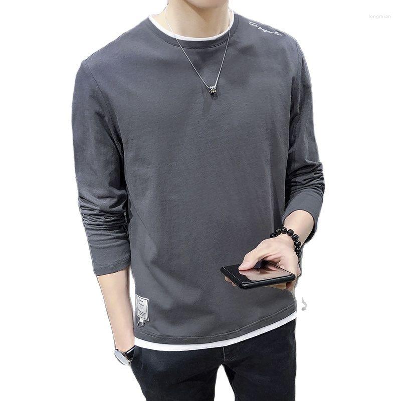 

Men's T Shirts Autumn Long Sleeve Men's Shirt Round Collar Solid Color INS Casual Clothes Korean Fashion T-shirt, Black