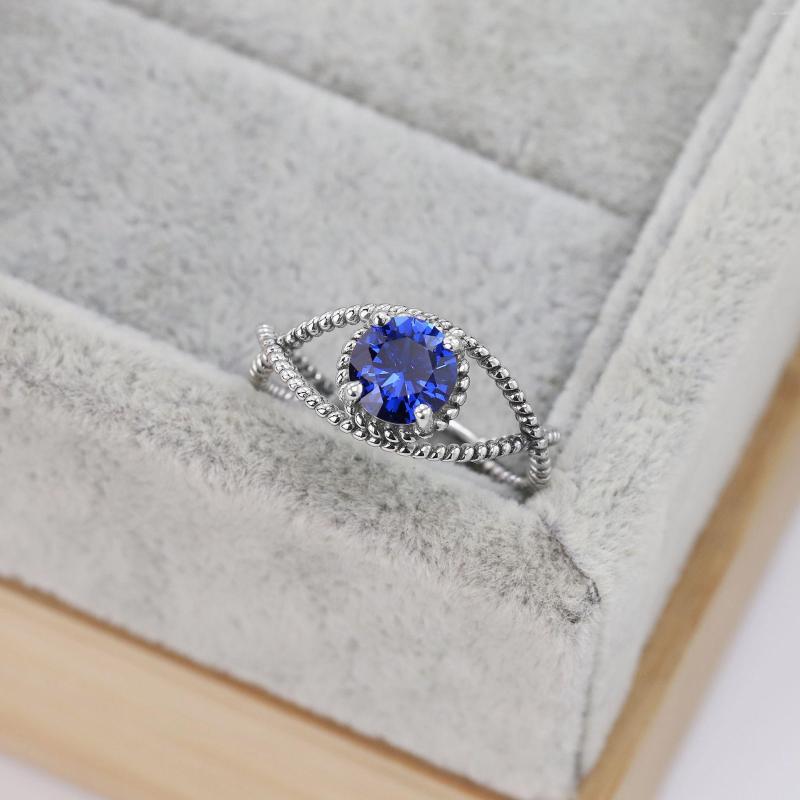 

Cluster Rings S925 Sterling Silver European And American Retro Round Blue Pavement Ring Fashion Hollow Inlaid Sapphire