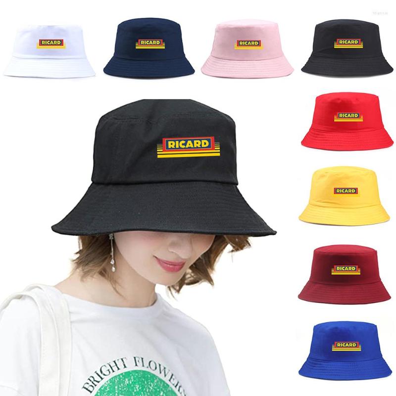 

Berets Unisex Bucket Hats Summer Sunscreen RICARD Bob Panama Hat Man Women Cotton Fisherman Caps Girl Boy Outdoor Sport, White