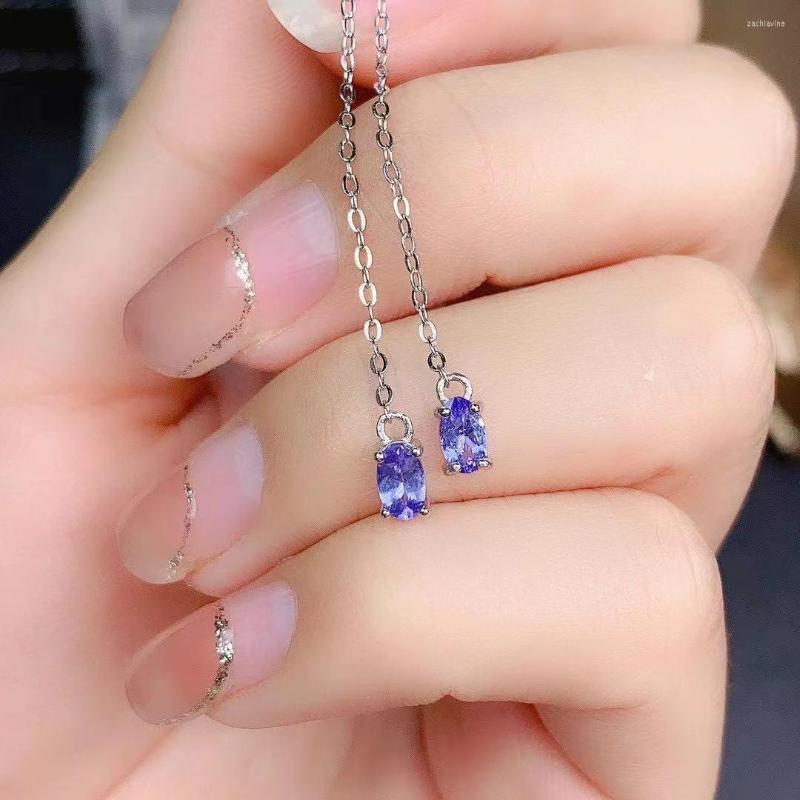 

Dangle Earrings Pure Natural Tanzanite 925 Silver Classic Simple Design Style Precision Earings For Women