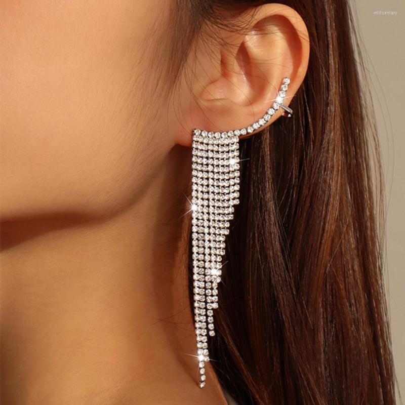 

Backs Earrings DIEZI One Pair Elegant Luxury Long Tassel Crystal Girls Rhinestone Clip For Women Wedding Jewelry Ear Cuff