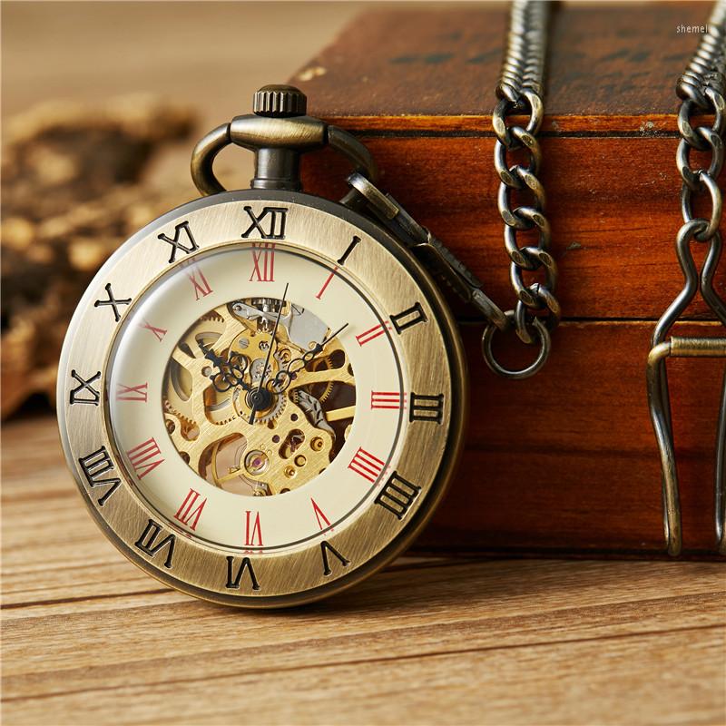 

Pocket Watches Retro Unique Men Watch Double Scale Transparent Mechanical, Brown