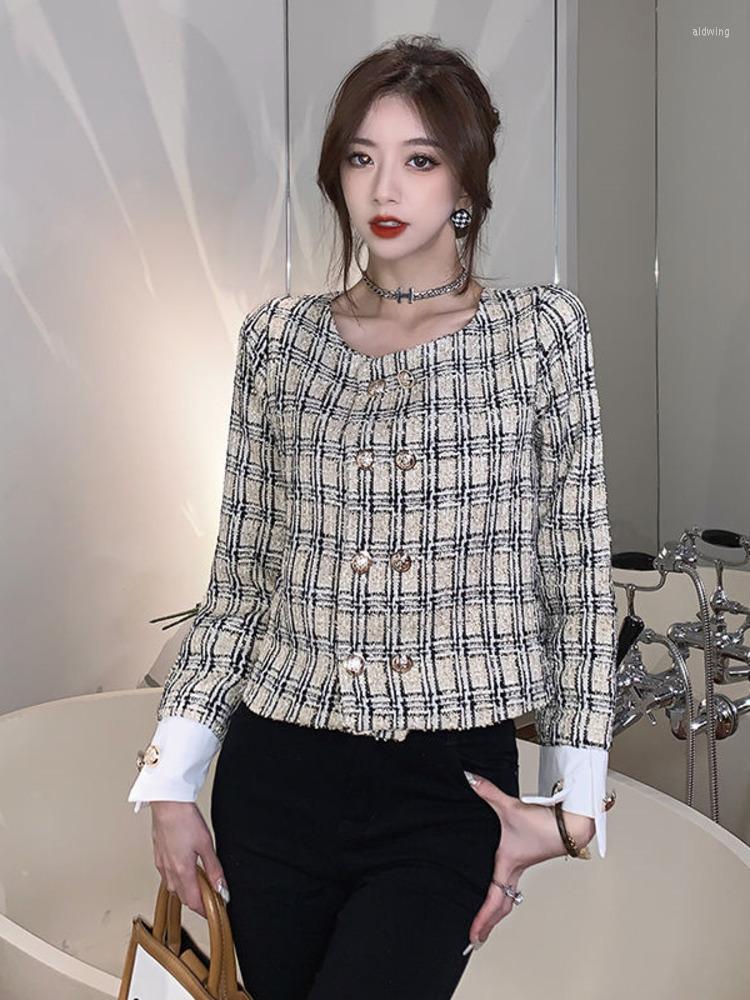 

Women' Jackets Fashion Office Lady Classic Style Double Breasted Contrast Color Tweed Women' 2023 Autumn Elegant Woolen Short Coat, Picture color