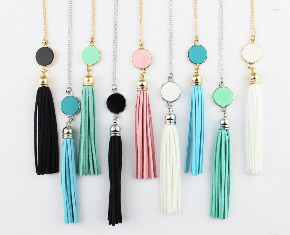 

Pendant Necklaces Acrylic Disc Blanks Long Chain Boho Velvet Tassel Necklace For Women Femlae Fashion Jewelry