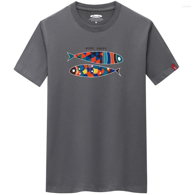 

Men' T Shirts Summer Breathable T-shirt Men' Street Hip-Hop Fashion Short-Sleeved Cartoon Fish Print Trend Casual 6XL, White