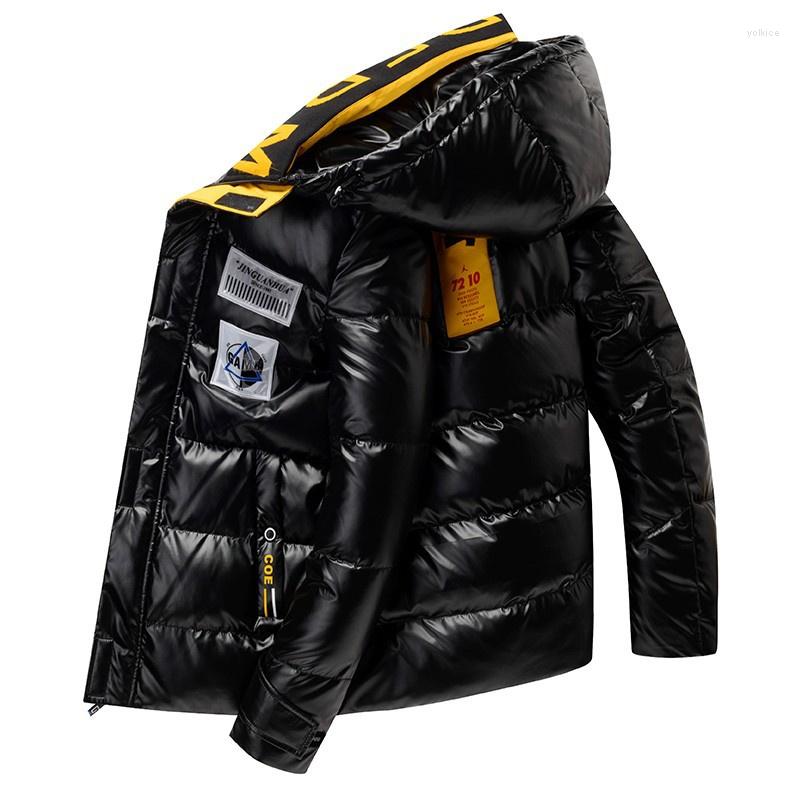 

Men's Down 2023 Bright Leather Men Thicken Warm Winter Jacket Casual Parka Outwear Waterproof Stand Collar Hooded Coat Clothing, Picture shown