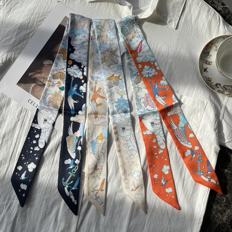 

Scarves Silk Scarf Women Chain Print Bag Skinny Wraps Design Wrist Towel Foulards Neckerchief Headband Muslim Hijab