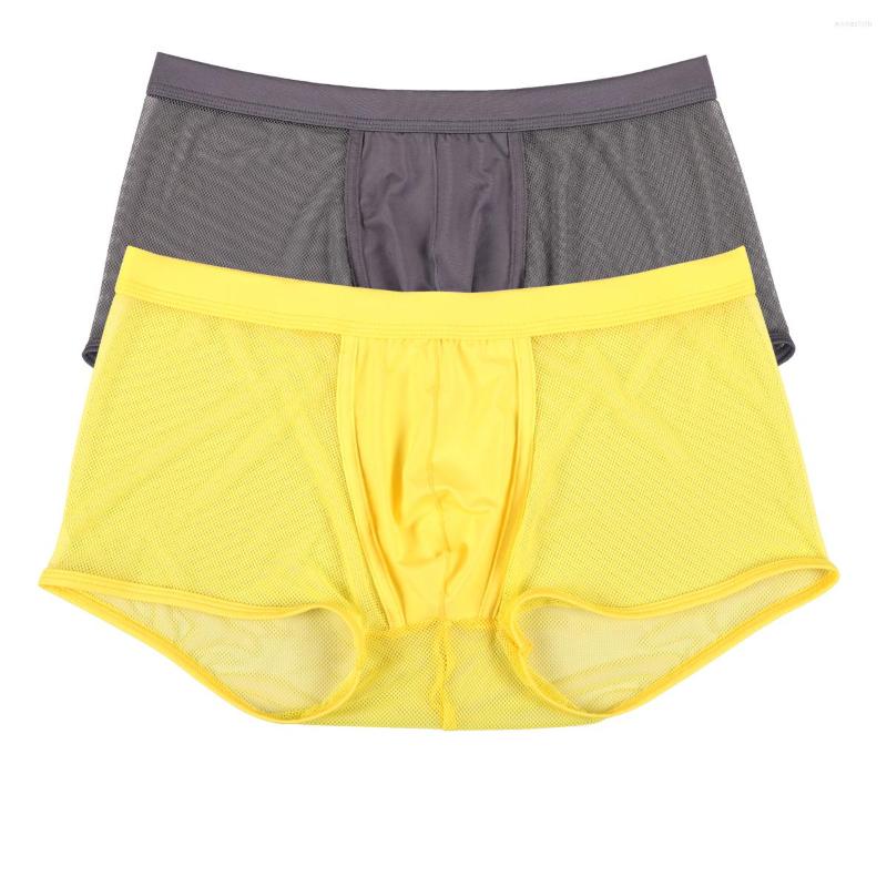 

Underpants 2PCS/Lot Mens Ice Silk Underwear Mesh Sexy Breathable Boxer Shorts Transparent Briefs Bugle Pouch Panties See Through Trunk Pant, 2pcs-red black