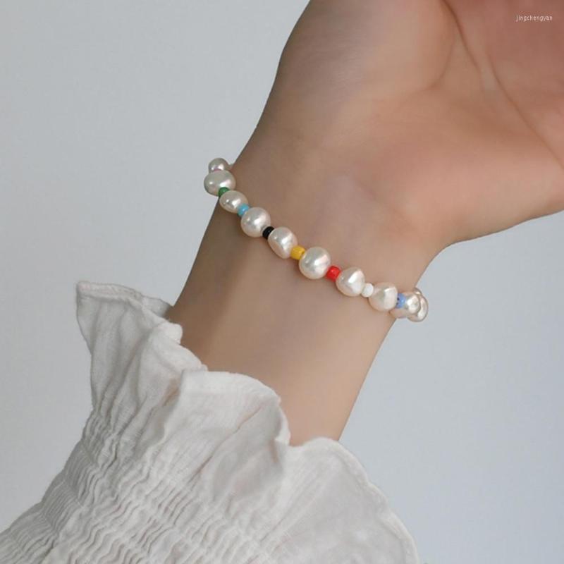 

Bangle Handmade Strands Knotted Bracelet Natural 7-8mm White Freshwater Pearl Multicolour Jade 20cm For Women Jewelry Fashion Gift
