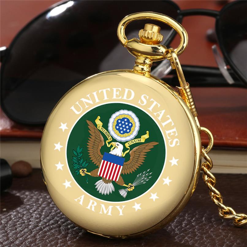 

Retro Watches Black Silver Gold Smooth Round Case United States ARMY Design Men Women Pocket Watch Analog Quartz Clock with Pendan256t